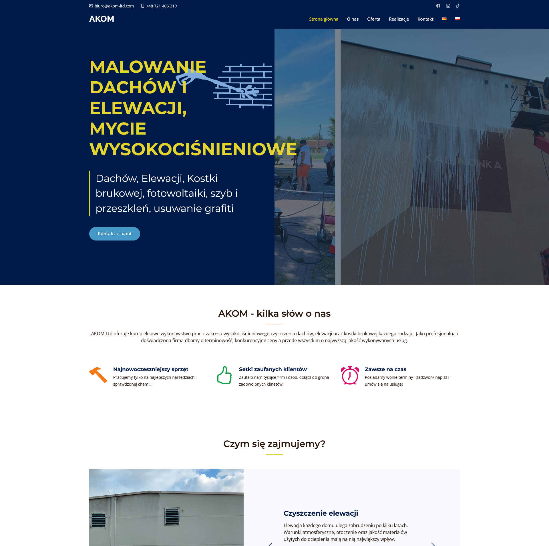 Akom ltd strona internetowa firmy zajmującej się czyszczeniem dachów