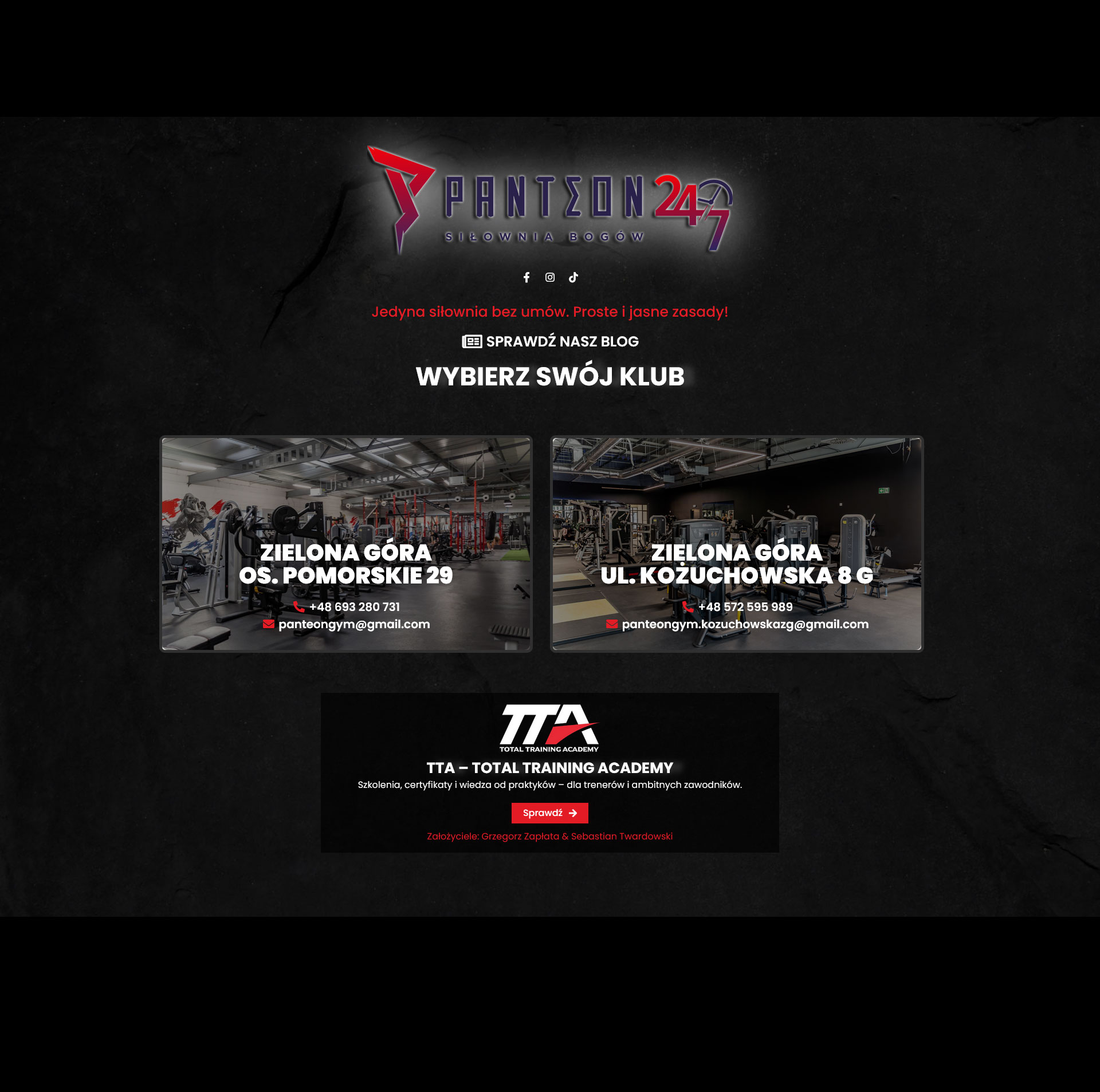 Strona siłowni Pantegon Gym w Zielonej Górze